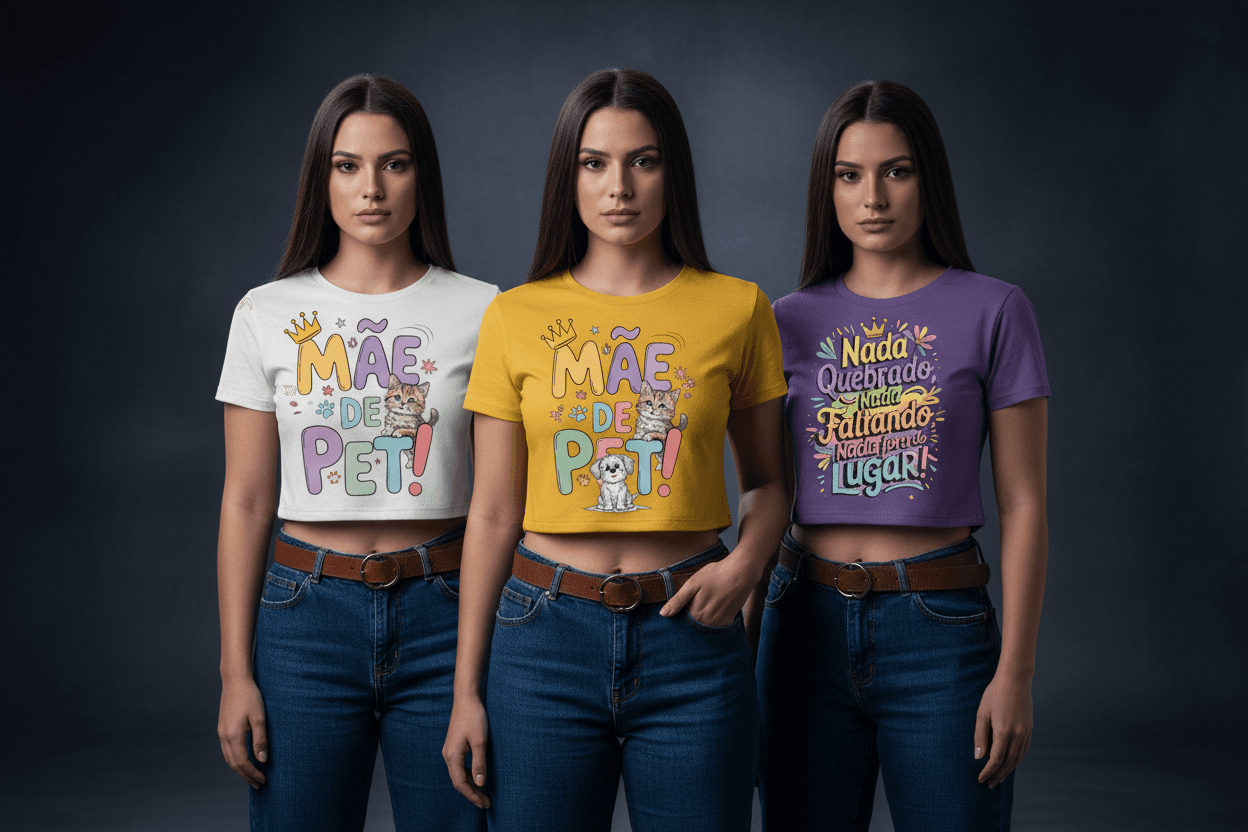 Cropped Feminina de Algodão Fio 30/1 - Personalizada em DTF
